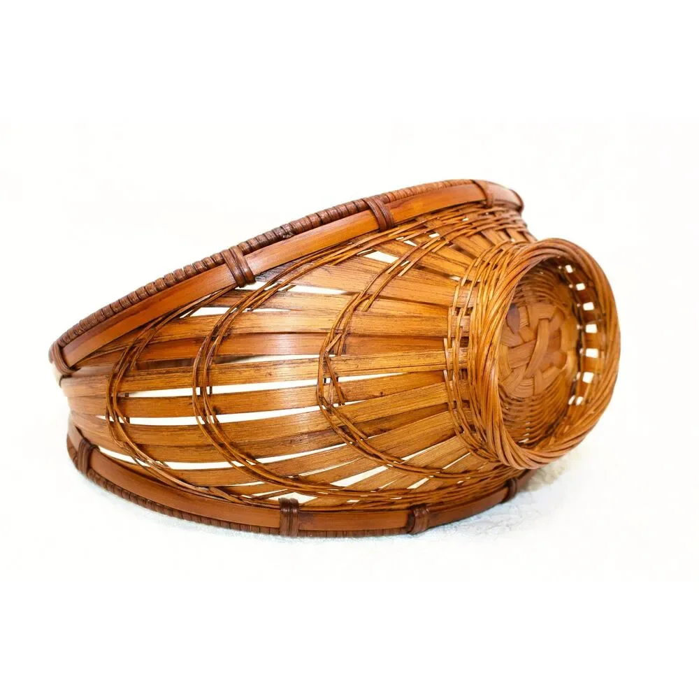 Beautiful VTG Wrap a Round Japanese Flower Basket~ I Clear Coated it WoW!